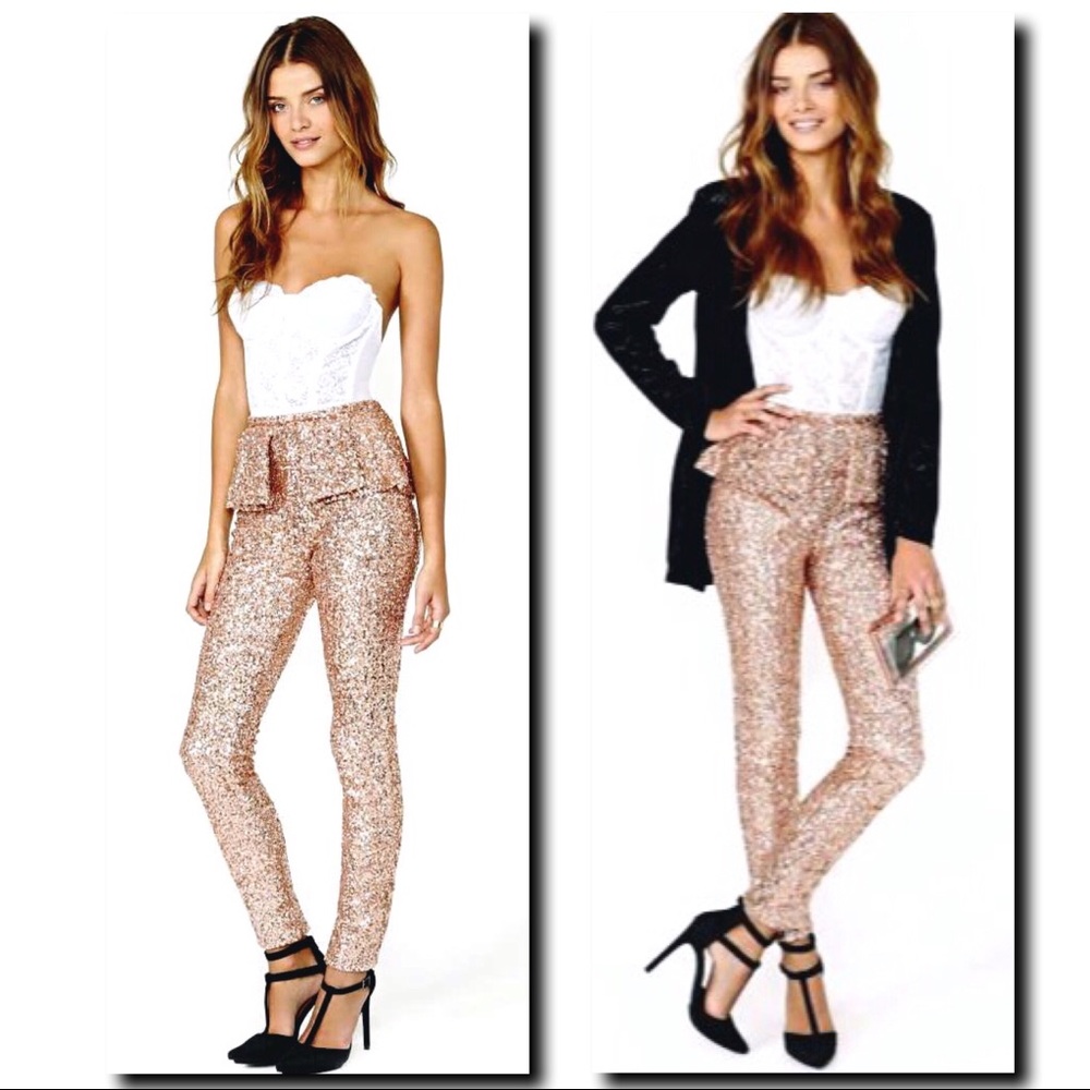 Nasty Gal Dream Sequence Sequin Rose Gold Peplums - Picture 2 of 8